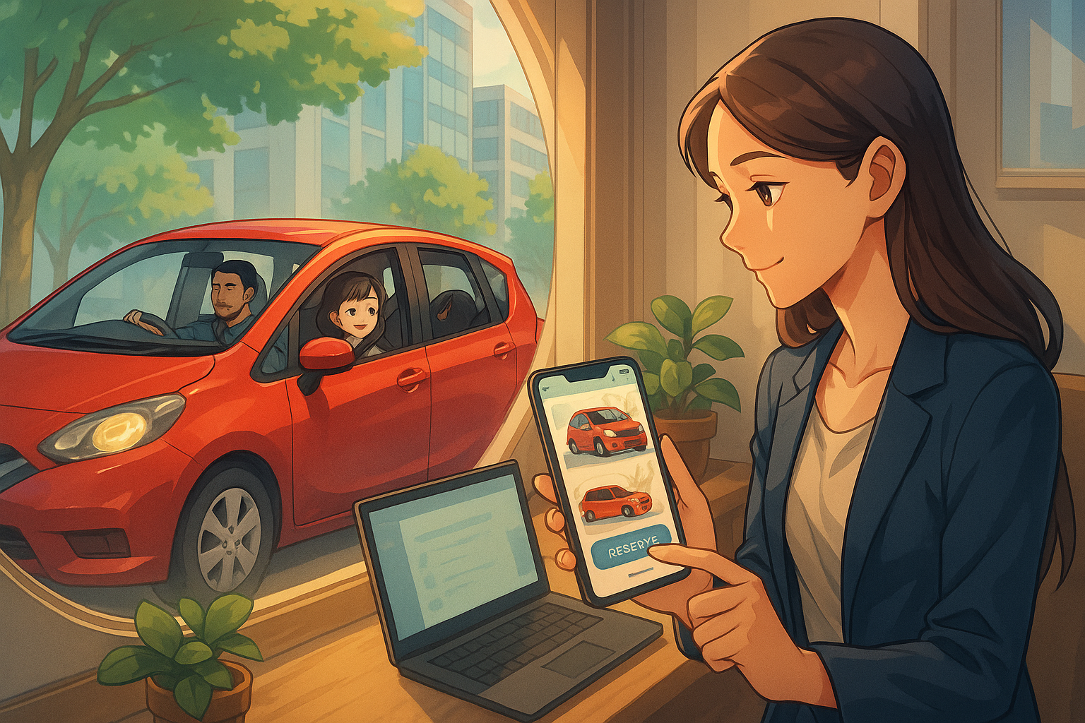 Mother booking a car from SelfDrive for child to go to school