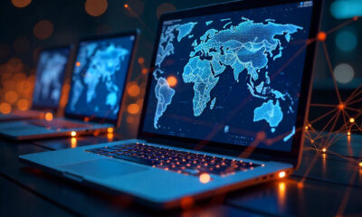 AI-powered PCs connected by digital networks symbolizing productivity, security, and innovation.