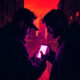 Comic-style illustration of a glowing smartphone surrounded by shadowy figures, symbolizing online privacy risks on social media
