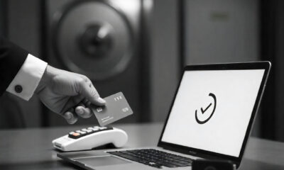 Male holding card and getting something accepted