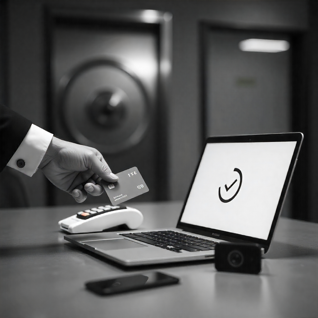 Male holding card and getting something accepted