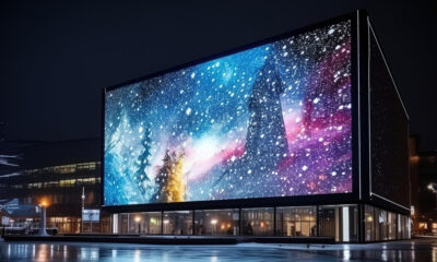 An LED screen located in an urban setting