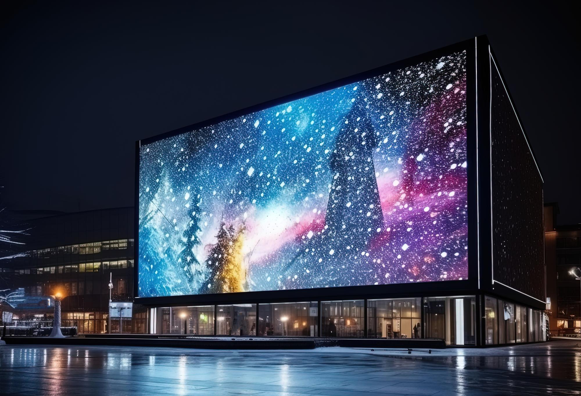 An LED screen located in an urban setting