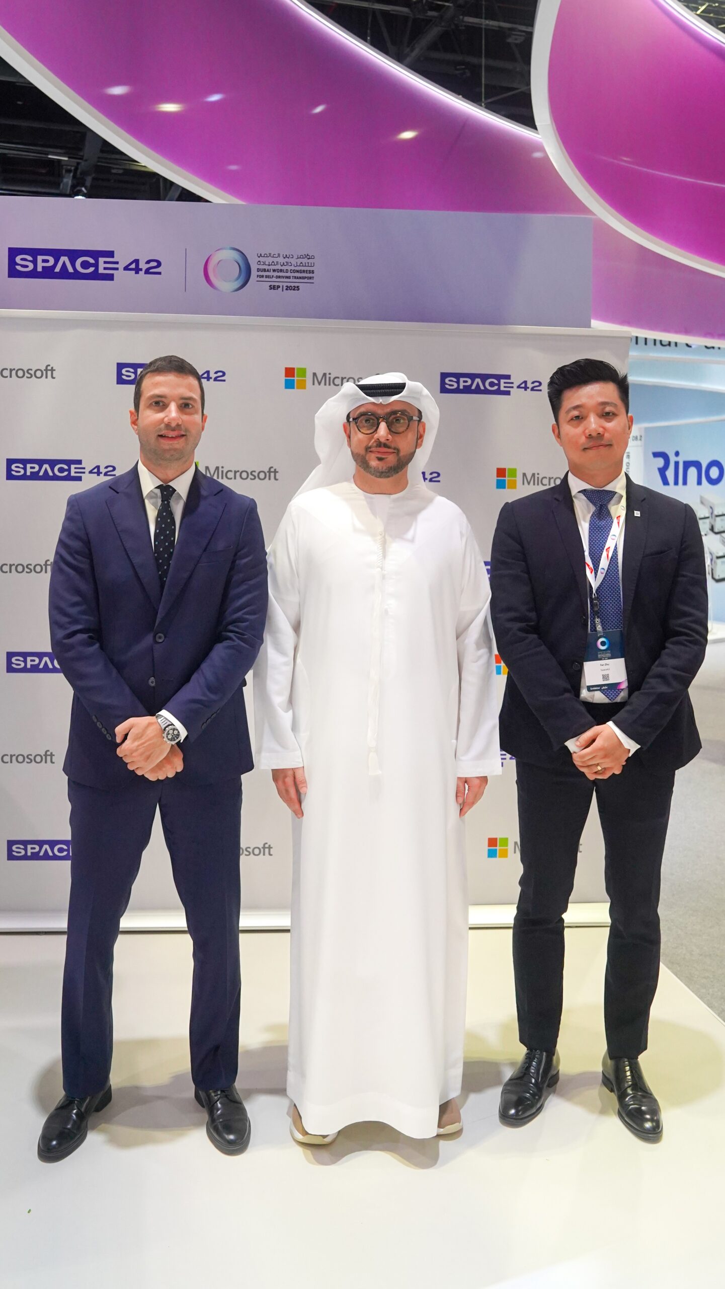 Jad Harake,  ‏Director of Business Strategy at Microsoft, Sulaiman Al Ali, CCO, Space42 and Dr Fan Zhu, SVP, Autonomous Mobility