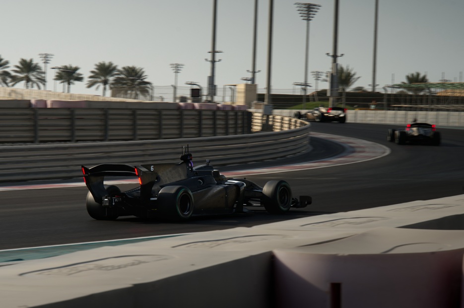 action shot of cars racing on the track at the Abu Dhabi Autonomous Racing League
