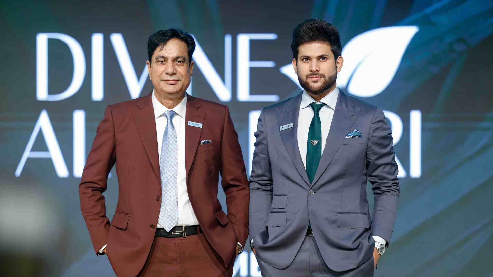 Mian Asad Bashir, Founder and Chairman, and Hamza Asad, CEO of Takmeel Developments, at the Divine Al Barari project launch event in Dubai.