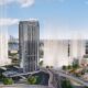 Architectural rendering of London Gate's Vanguard by Franck Muller high-rise tower with contemporary glass facade in Dubai Marina development area.Retry