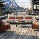 Unopiù luxury outdoor furniture collection on mountain terrace with modern sofas and armchairs showcased by Western Furniture