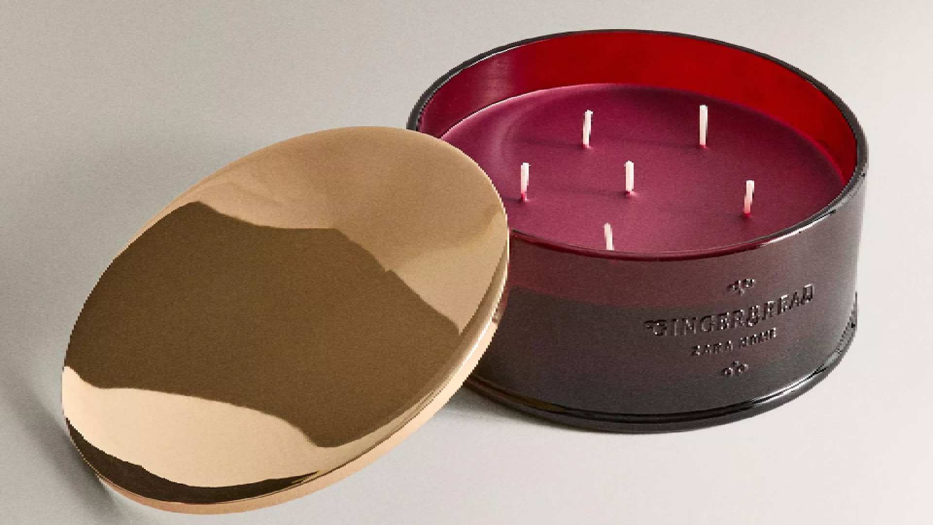 Zara Home Gingerbread scented candle in decorative tin with multiple wicks from festive collection