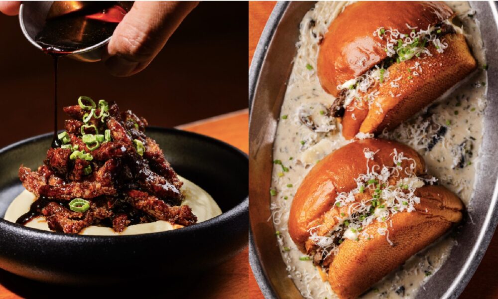 Crispy beef with mashed potato and gourmet burgers with creamy sauce from Pounders Dubai menu