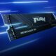 Kingston FURY Renegade G5 PCIe 5.0 NVMe M.2 SSD with black heatsink and white branding against blue background with motion light streaks