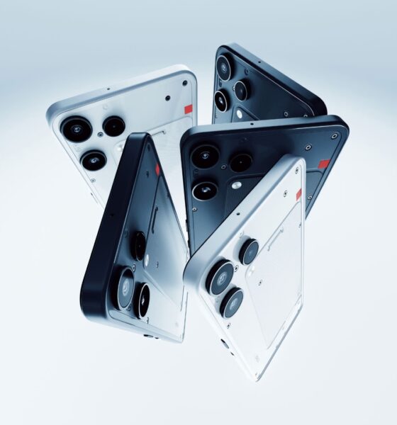 A product shot of a bunch of Nothing Phone 3(a) Lite devices placed in a formation in a white background.