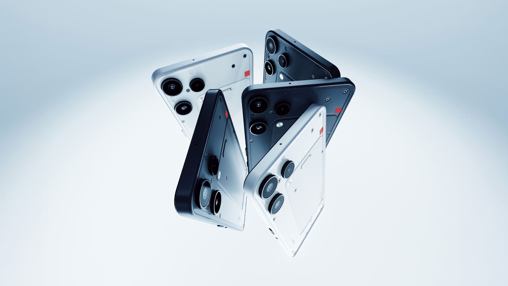 A product shot of a bunch of Nothing Phone 3(a) Lite devices placed in a formation in a white background.