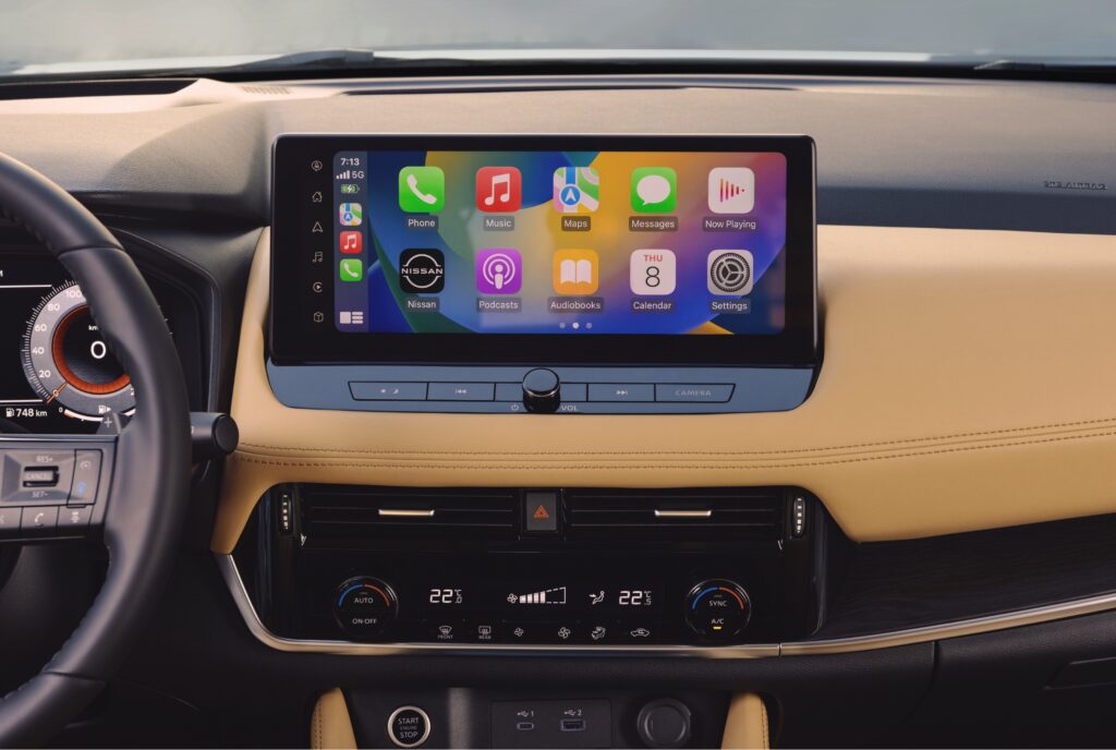 A shot of the dashboard and touchscreen of the 2025 Nissan X-Trail