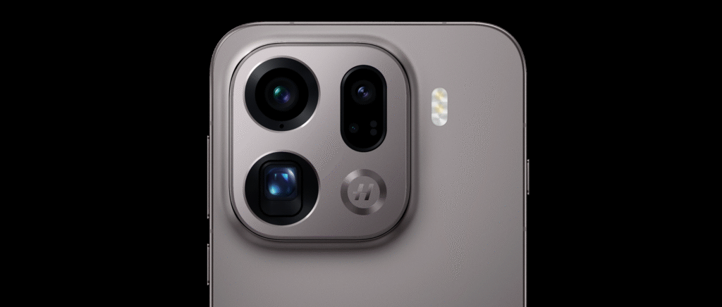 A product shot of an Oppo FInd X9 Pro in a black background.