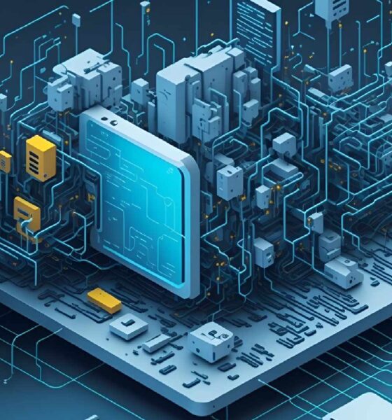 3D illustration of a complex digital circuit board with interconnected microchips, processors, and data pathways, representing advanced IT infrastructure and smart technology solutions by Hedges Information Technology