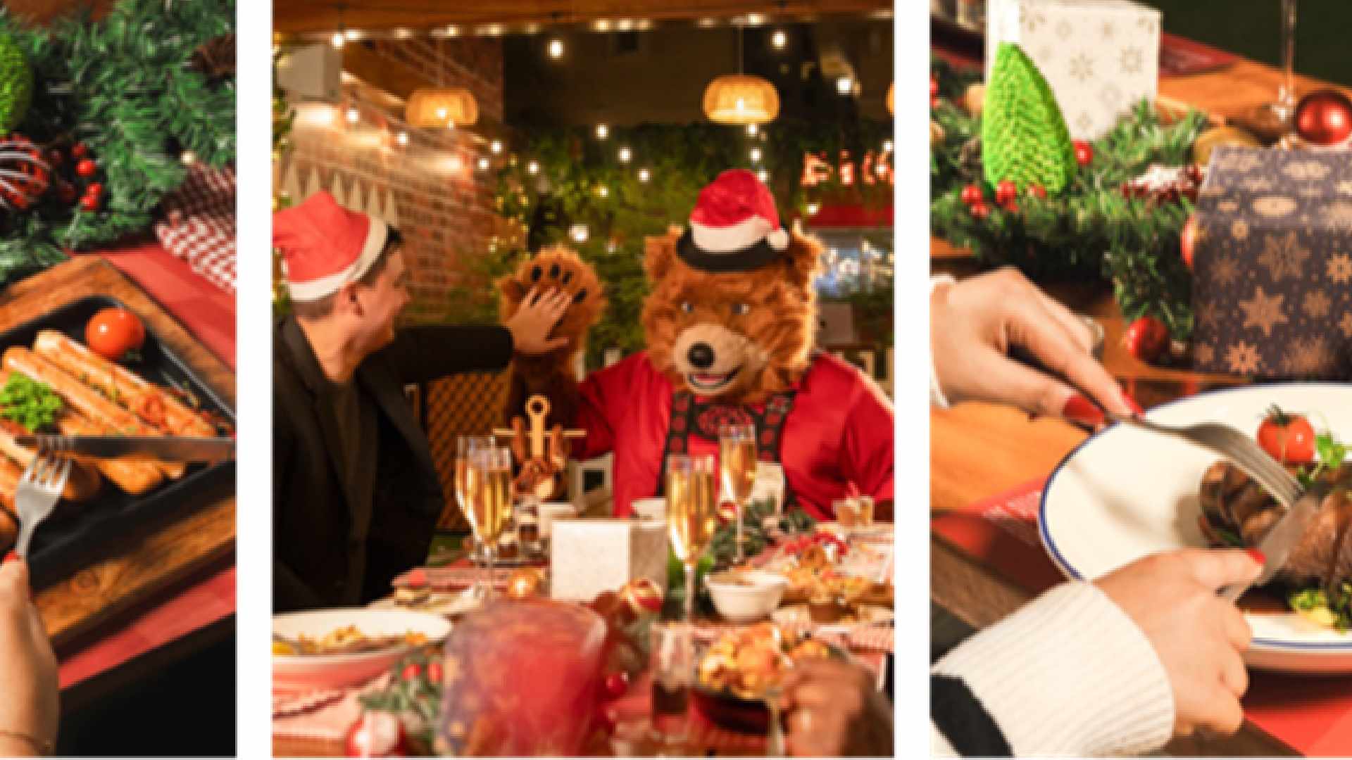 New Project (5).jpg You said: based on the image below i want an ALT text description content, describing the image precisely what is happening and what it is when posting on the website using wordpress. be precise on this ALT description. this image is from Bruno’s Biergarten Copilot said: Copilot Here’s a precise ALT text description for the image: ALT Text: Festive Bavarian-themed Christmas table at Bruno’s Biergarten featuring decorated greenery, wrapped gifts, and assorted holiday dishes including sausages and roasted meat. A person wearing a Santa hat is seated at the table, while a costumed bear mascot in a red outfit and Santa hat interacts with guests. Warm string lights and rustic decor create a cozy holiday atmosphere.