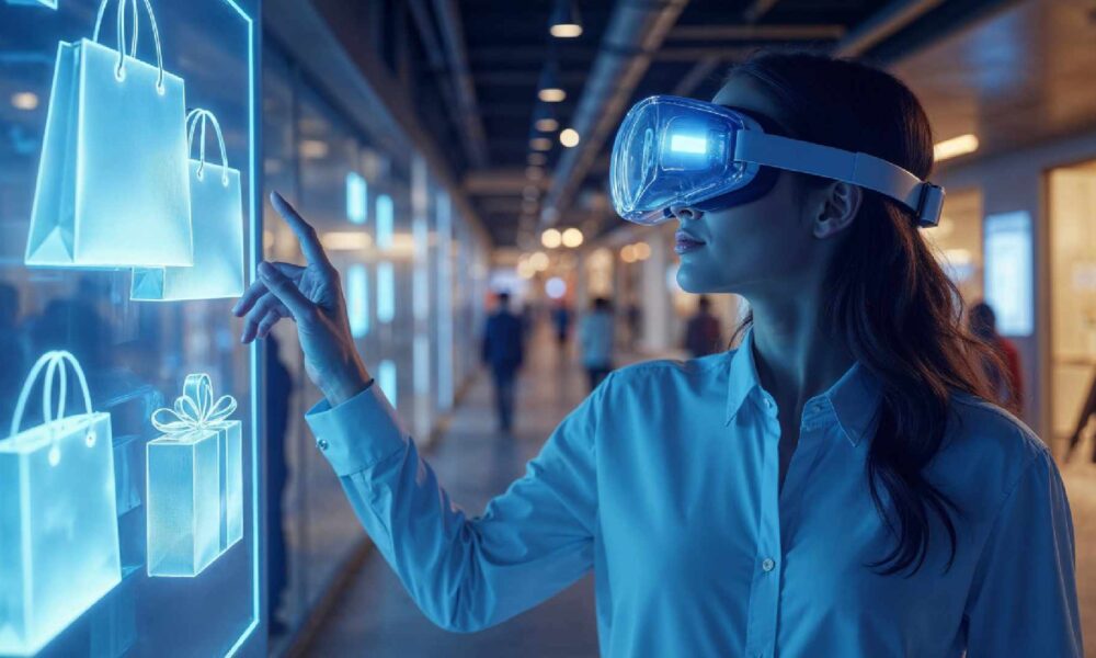 Based on your feature article about AI and automation in retail, here is a precise ALT text description for your WordPress post. This description is designed to be highly descriptive for accessibility while reinforcing your focus on "Smarter Retail" and AI technology. ALT Text Description "A futuristic smart retail store interior featuring AI-powered aisles where overhead sensors and computer vision cameras track inventory in real-time. A shopper is seen using a smart cart with an integrated touchscreen displaying a live tally of items and personalized digital coupons, illustrating the seamless fusion of automation and data-driven shopping experiences in the global retail sector.