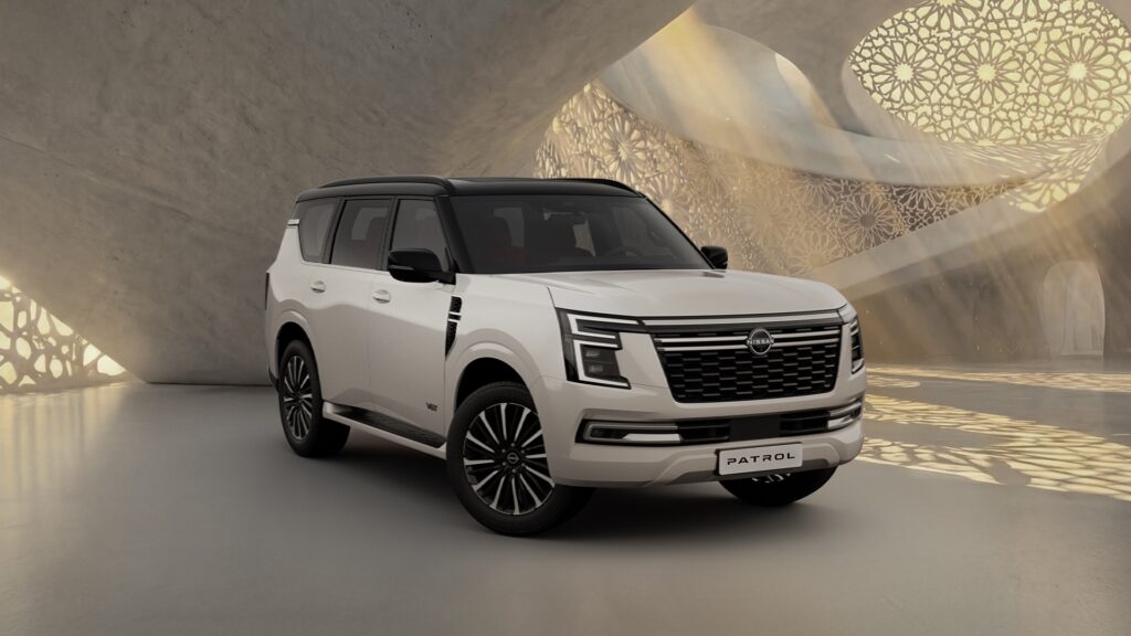 A hero shot of the Nissan Patrol in a premium white and black dual-tone finish.